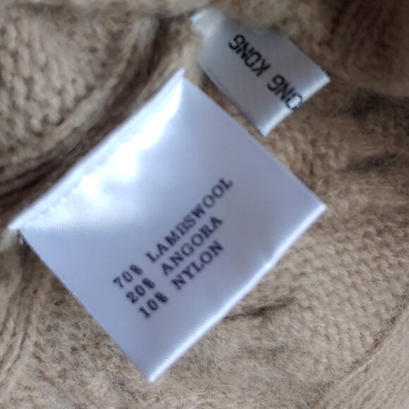 NYC Turtleneck Sweater Angora Wool Mock Neck Beige Cable Knit Long Sleeve Tunic - Picture 6 of 10